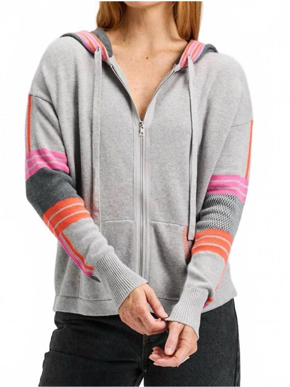 Zaket & Plover Birdseye Hoodie Sweater Full Zip Cashmere Cotton Size M
